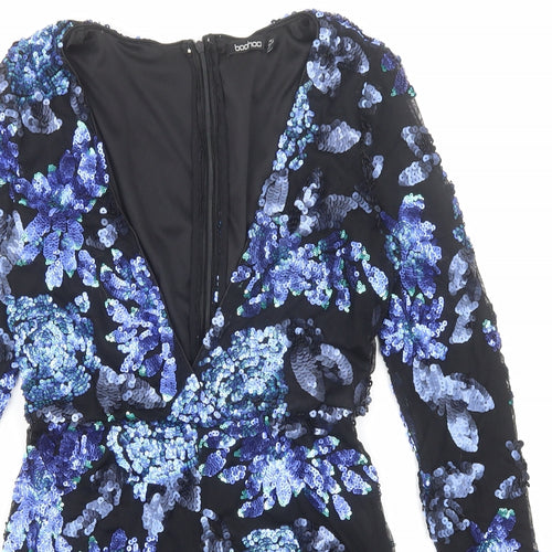 Boohoo Womens Black Floral Polyester Playsuit One-Piece Size 10 Zip