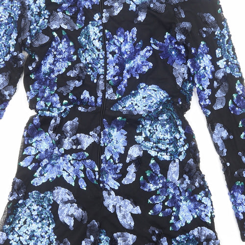 Boohoo Womens Black Floral Polyester Playsuit One-Piece Size 10 Zip