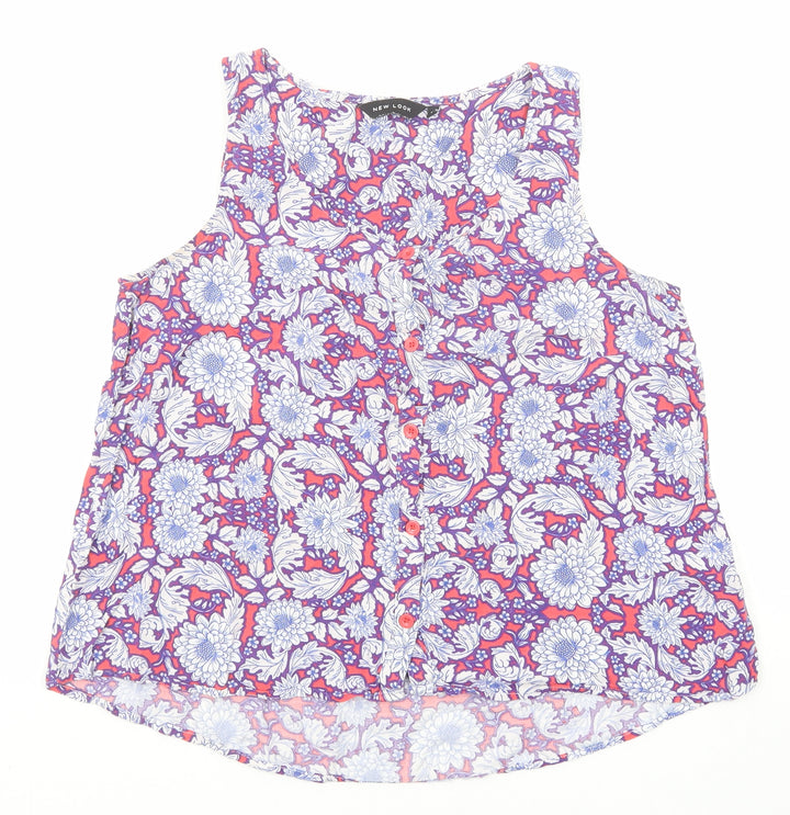 New Look Womens Multicoloured Floral Viscose Camisole Button-Up Size 12 Round Neck