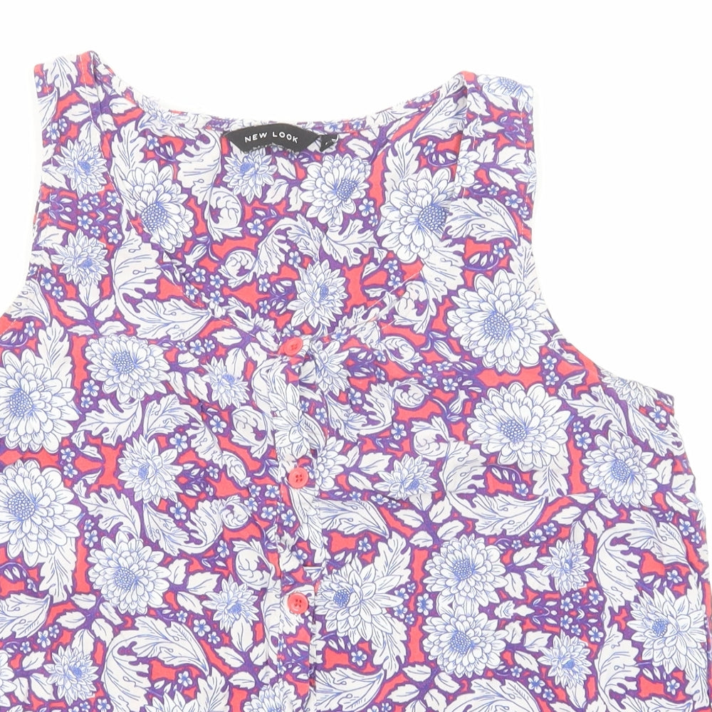 New Look Womens Multicoloured Floral Viscose Camisole Button-Up Size 12 Round Neck