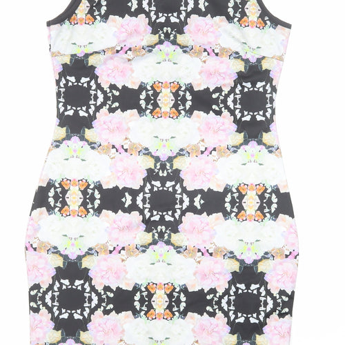 H&M Womens Multicoloured Geometric Polyester Bodycon Size S Round Neck Zip