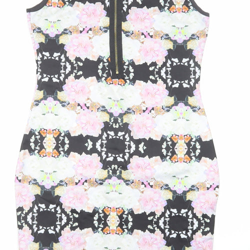 H&M Womens Multicoloured Geometric Polyester Bodycon Size S Round Neck Zip