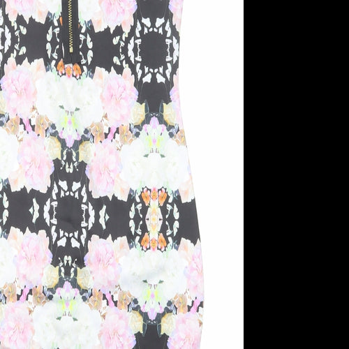 H&M Womens Multicoloured Geometric Polyester Bodycon Size S Round Neck Zip