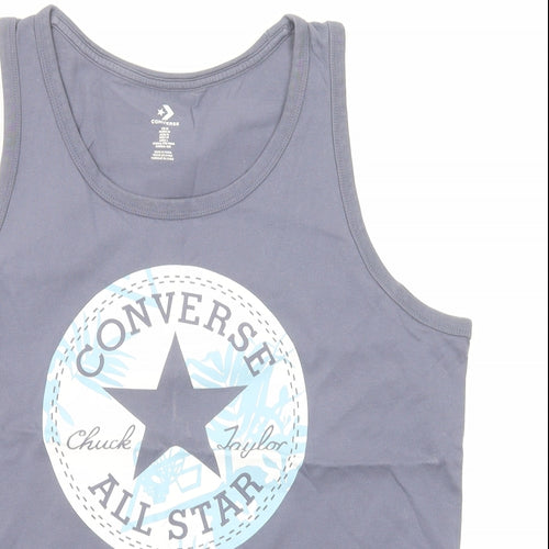 Converse Mens Grey Cotton T-Shirt Size M Round Neck