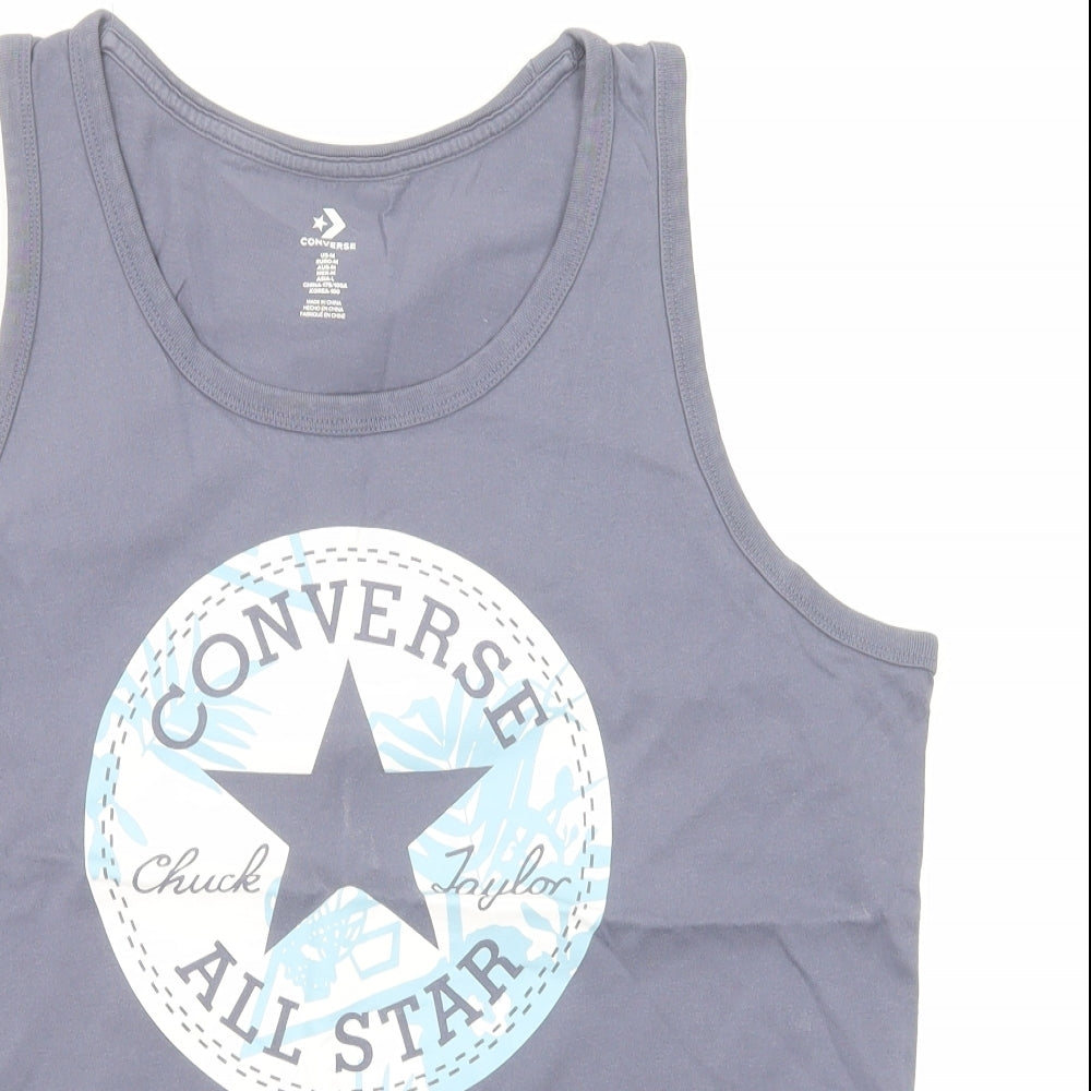 Converse Mens Grey Cotton T-Shirt Size M Round Neck