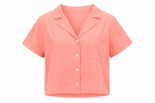Front view of Forever 21 women’s pink polyester basic button-up, size S, collared