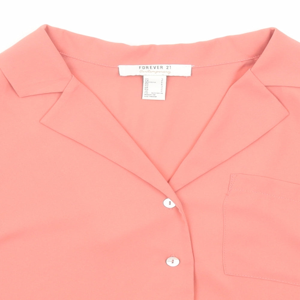 FOREVER 21 Womens Pink Polyester Basic Button-Up Size S Collared