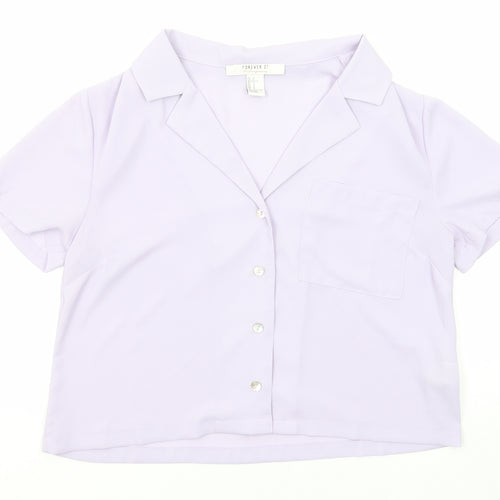 FOREVER 21 Womens Purple Polyester Basic Button-Up Size S Collared