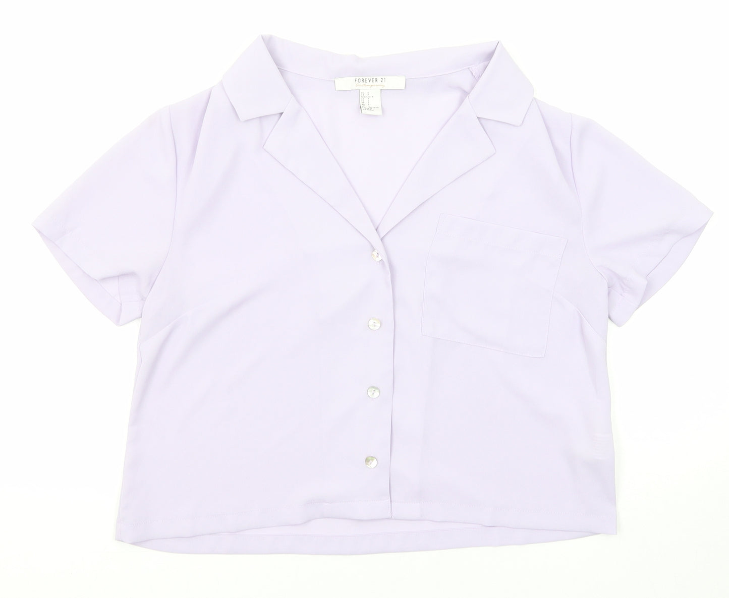 FOREVER 21 Womens Purple Polyester Basic Button-Up Size S Collared
