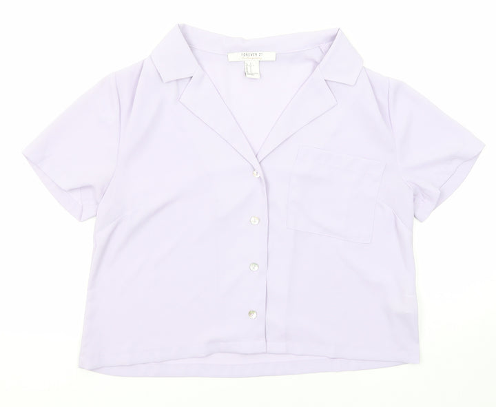 FOREVER 21 Womens Purple Polyester Basic Button-Up Size S Collared