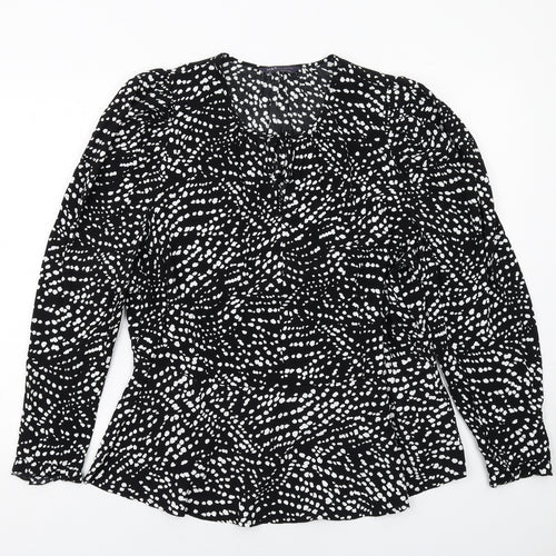 Marks and Spencer Womens Black Geometric Viscose Basic Blouse Size 20 Round Neck