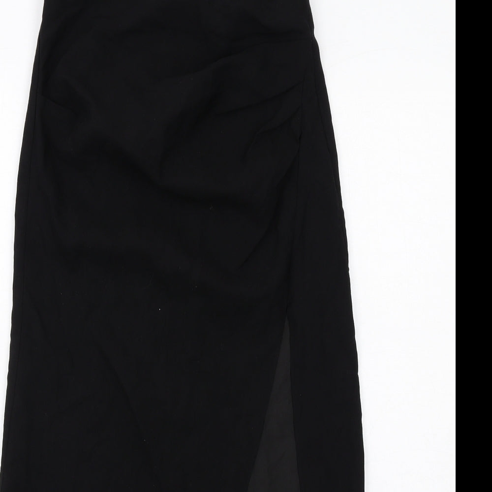 Zara Womens Black Viscose A-Line Skirt Size S Zip