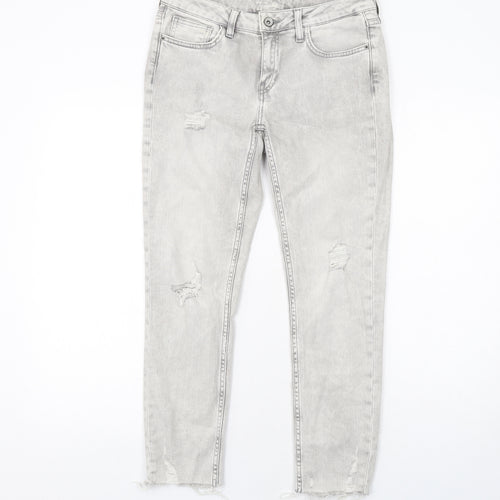 Zara Womens Grey Cotton Skinny Jeans Size 10 Regular Zip