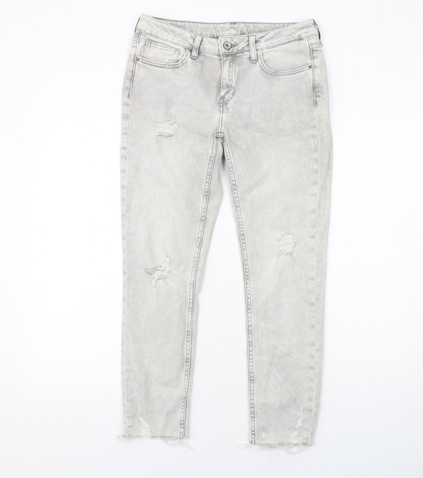 Zara Womens Grey Cotton Skinny Jeans Size 10 Regular Zip