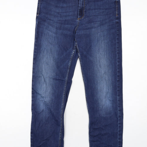 Marks and Spencer Womens Blue Cotton Straight Jeans Size 14 Regular Zip