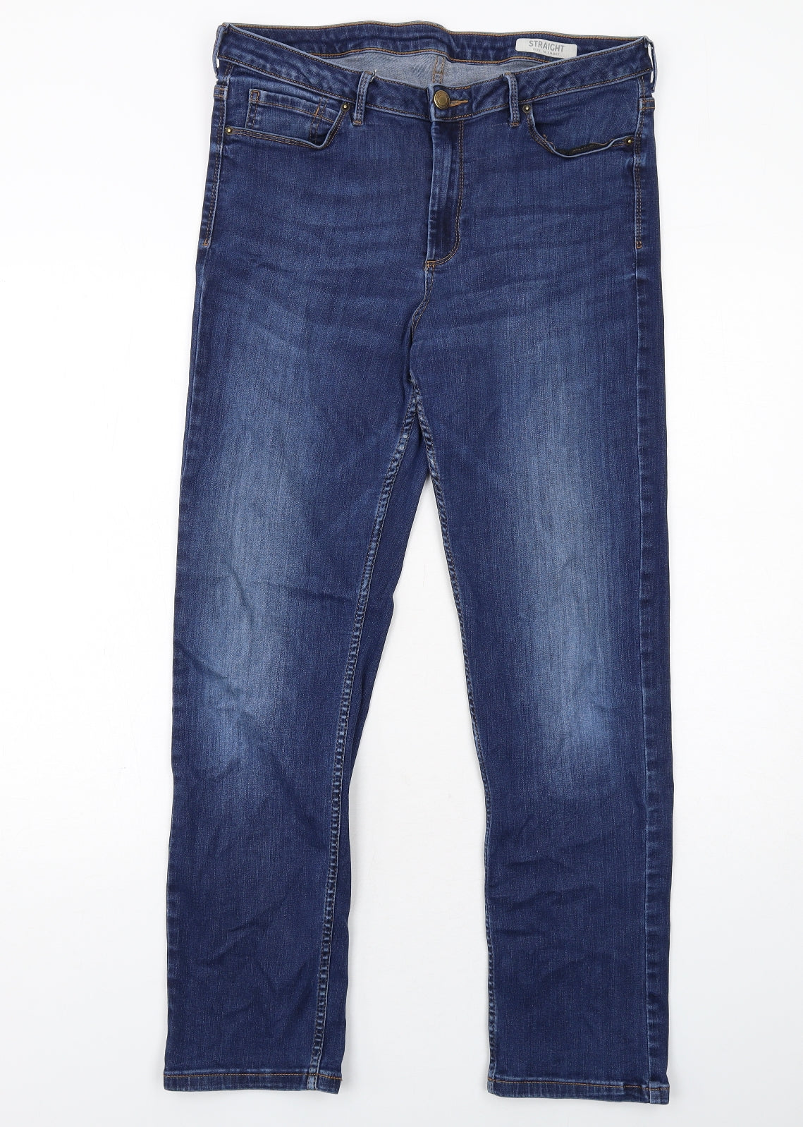 Marks and Spencer Womens Blue Cotton Straight Jeans Size 14 Regular Zip