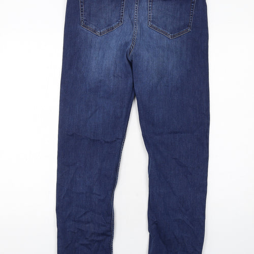 Marks and Spencer Womens Blue Cotton Straight Jeans Size 14 Regular Zip