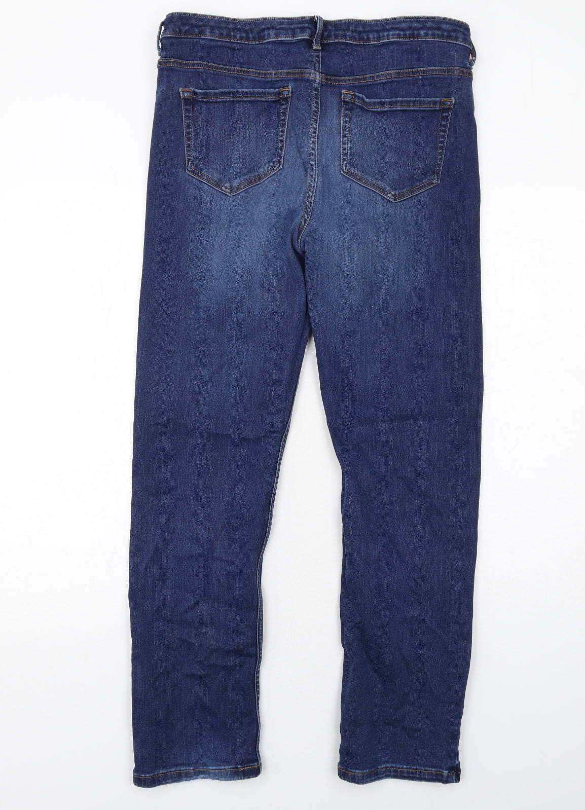 Marks and Spencer Womens Blue Cotton Straight Jeans Size 14 Regular Zip
