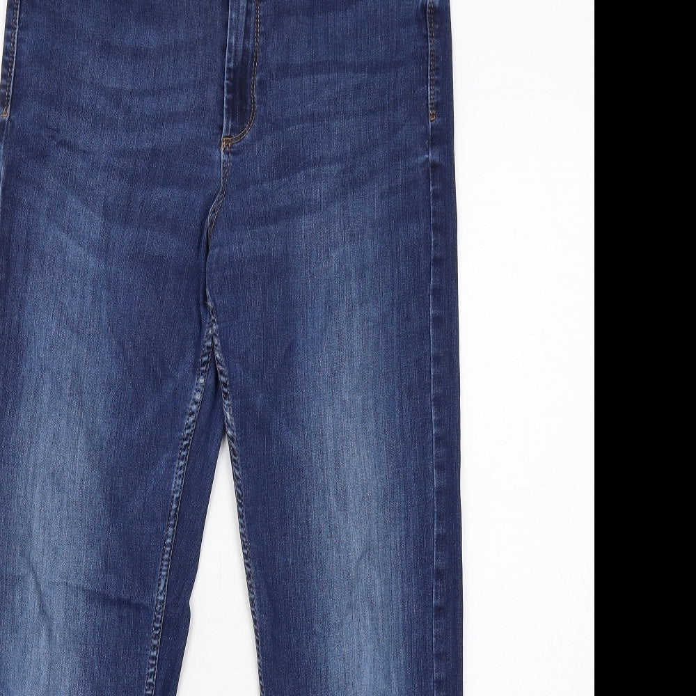 Marks and Spencer Womens Blue Cotton Straight Jeans Size 14 Regular Zip