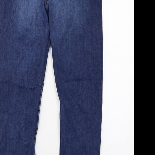 Marks and Spencer Womens Blue Cotton Straight Jeans Size 14 Regular Zip