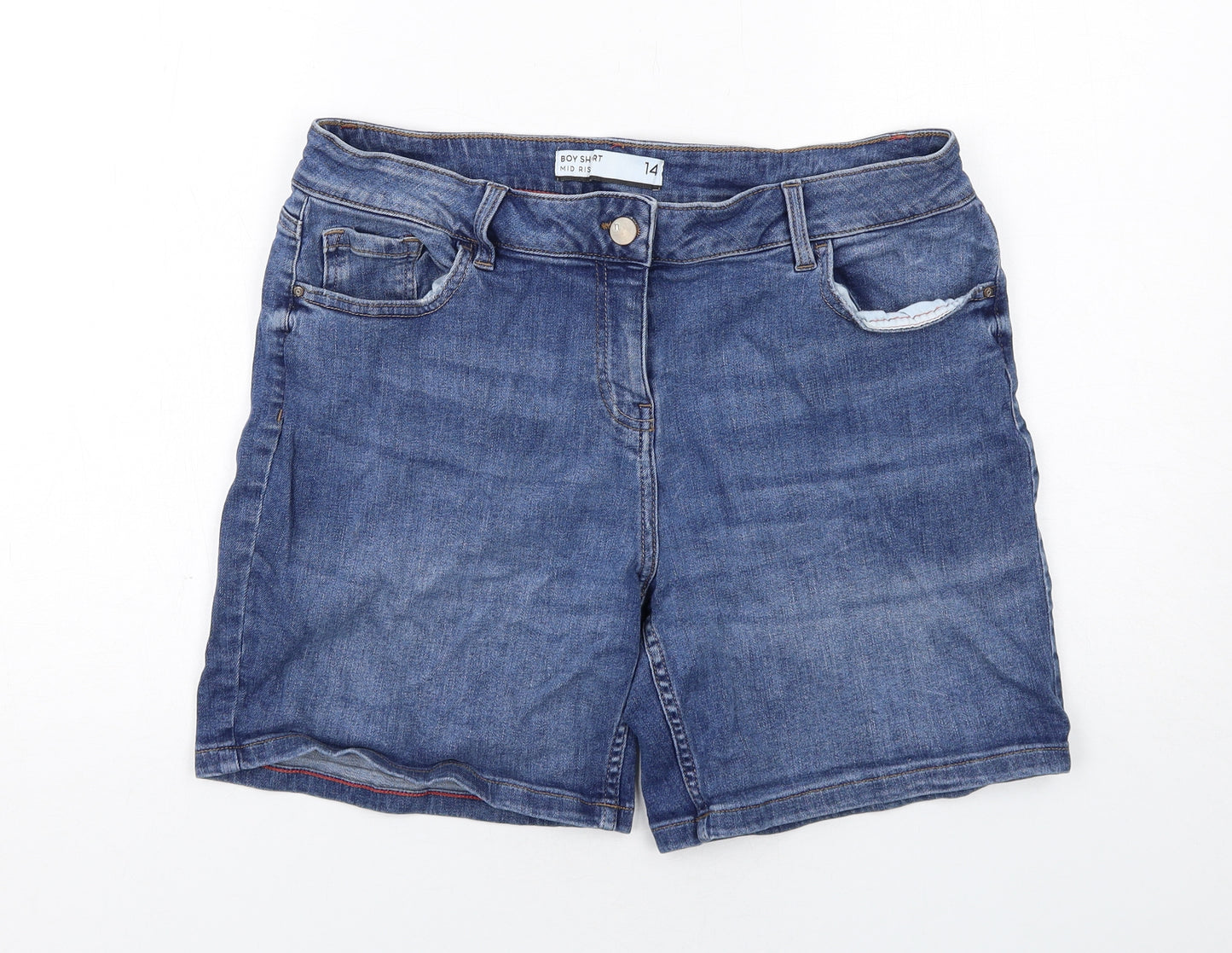 NEXT Womens Blue Cotton Boyfriend Shorts Size 14 Regular Zip