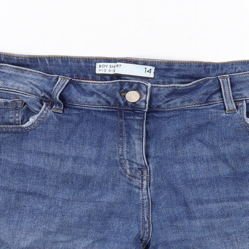 NEXT Womens Blue Cotton Boyfriend Shorts Size 14 Regular Zip