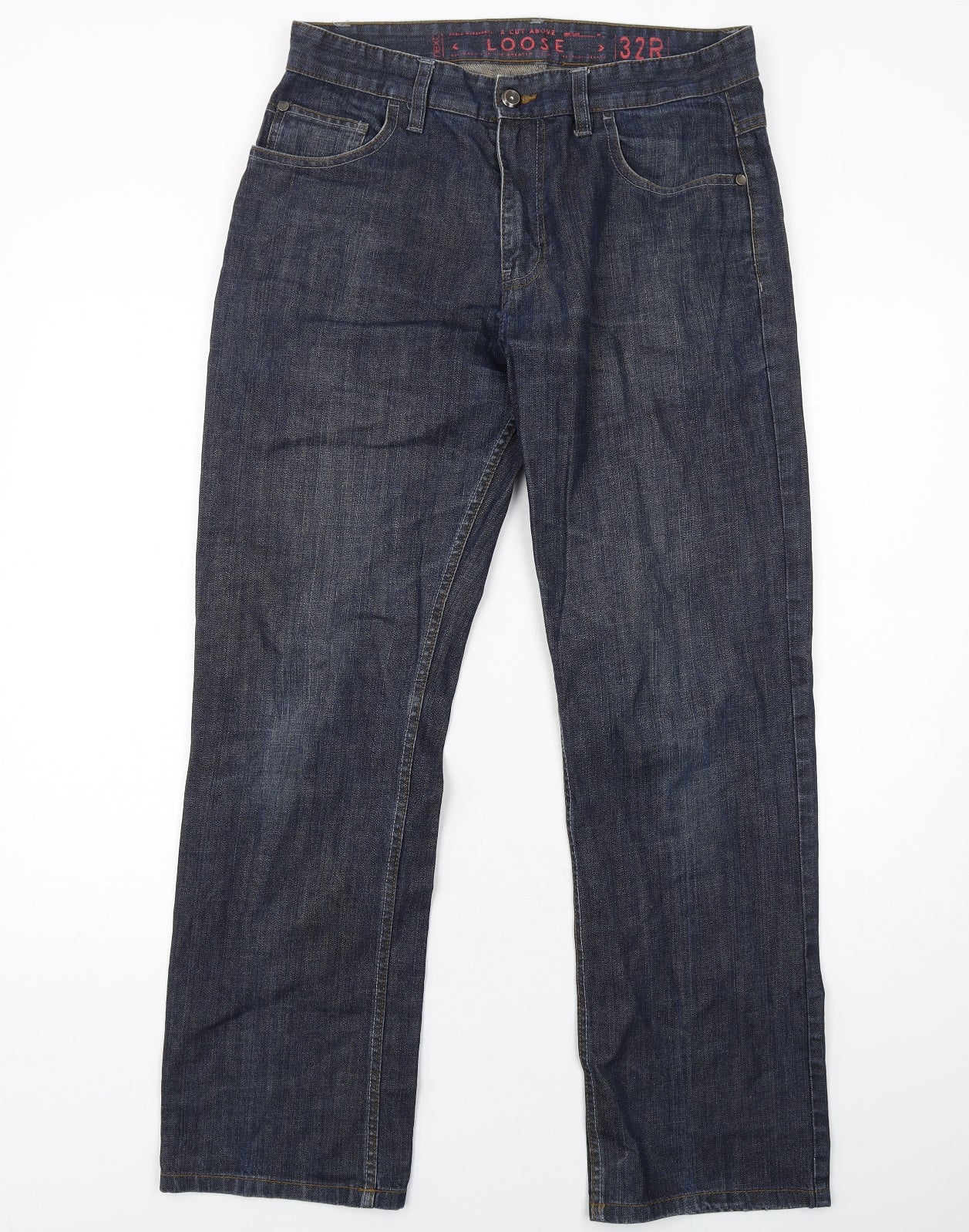 NEXT Mens Blue Cotton Straight Jeans Size 32 in Regular Zip - Loose Fitting