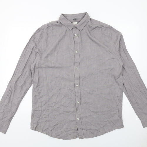 River Island Mens Grey Viscose Button-Up Size L Collared Button