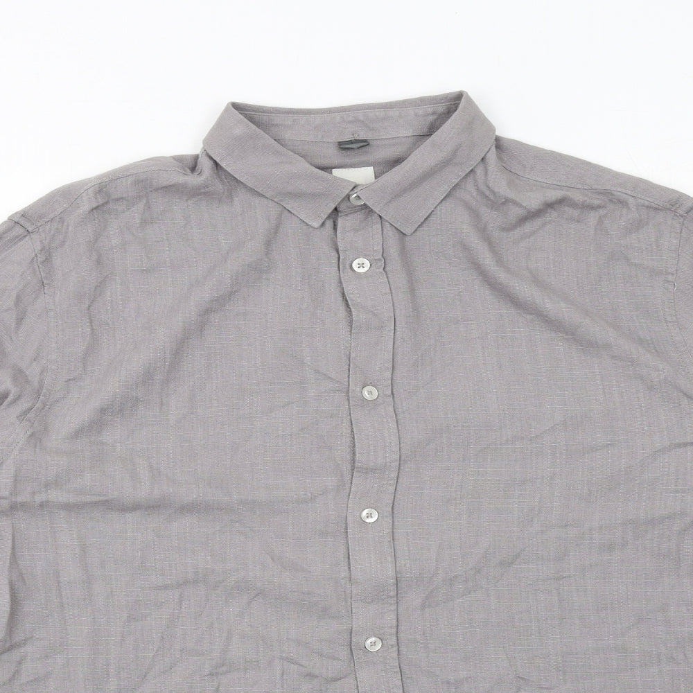 River Island Mens Grey Viscose Button-Up Size L Collared Button