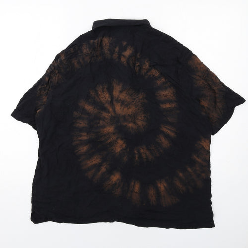 AllSaints Mens Black Geometric Viscose Button-Up Size L Collared Button - Tie dye effect