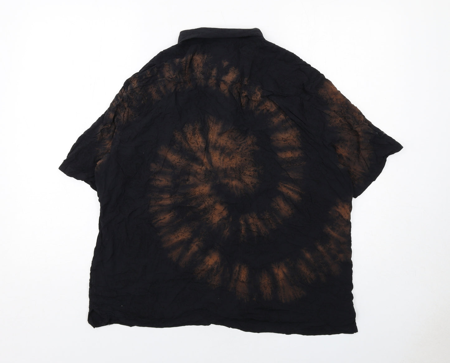 AllSaints Mens Black Geometric Viscose Button-Up Size L Collared Button - Tie dye effect