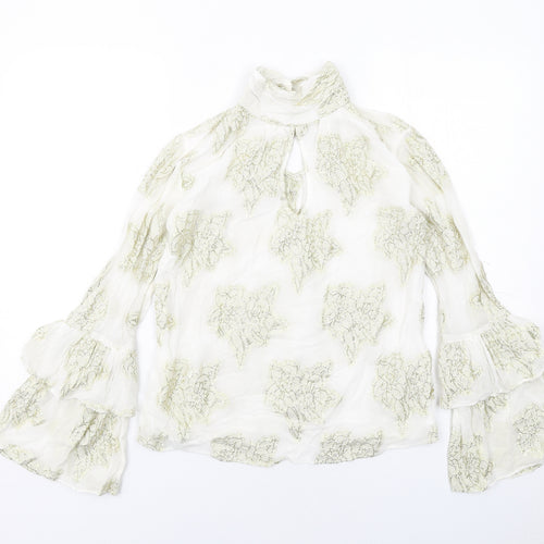 Miss Selfridge Womens White Viscose Basic Blouse Size 6 High Neck - Lace Details