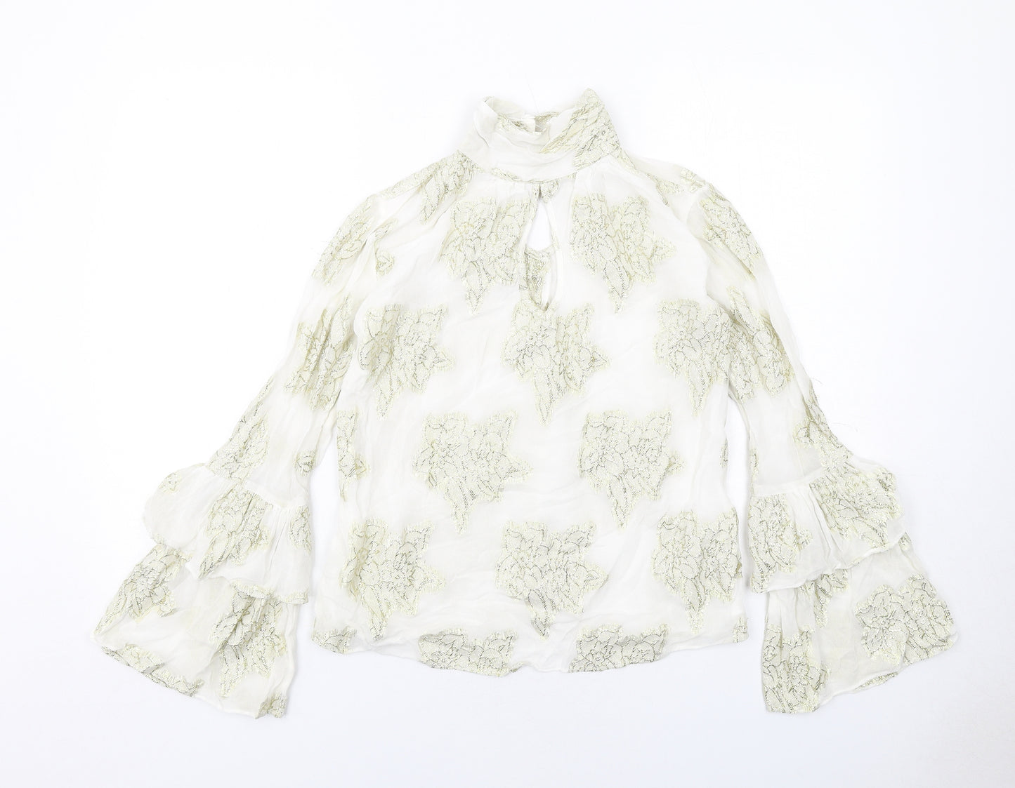 Miss Selfridge Womens White Viscose Basic Blouse Size 6 High Neck - Lace Details