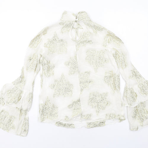 Miss Selfridge Womens White Viscose Basic Blouse Size 6 High Neck - Lace Details