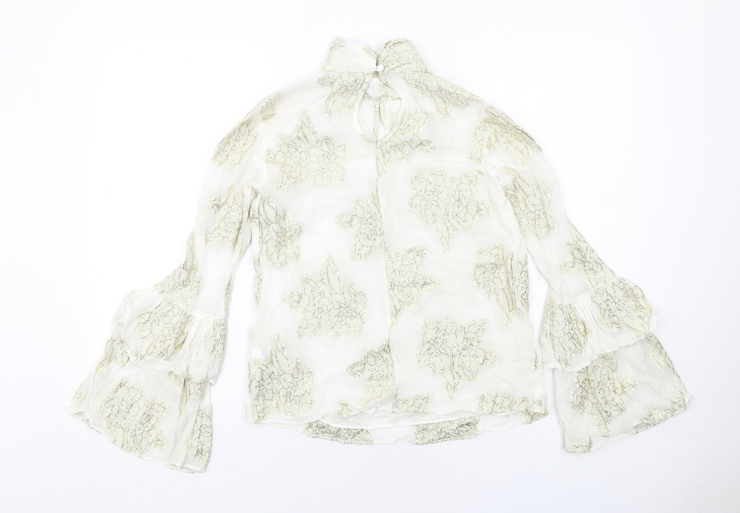 Miss Selfridge Womens White Viscose Basic Blouse Size 6 High Neck - Lace Details