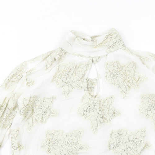 Miss Selfridge Womens White Viscose Basic Blouse Size 6 High Neck - Lace Details