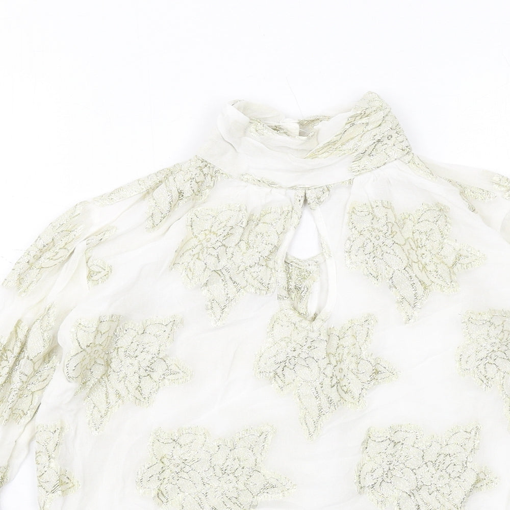 Miss Selfridge Womens White Viscose Basic Blouse Size 6 High Neck - Lace Details