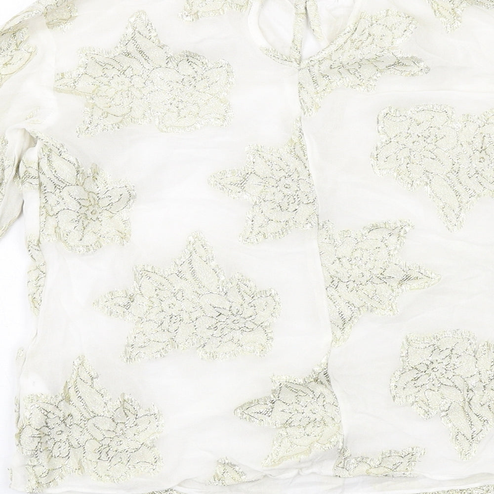 Miss Selfridge Womens White Viscose Basic Blouse Size 6 High Neck - Lace Details