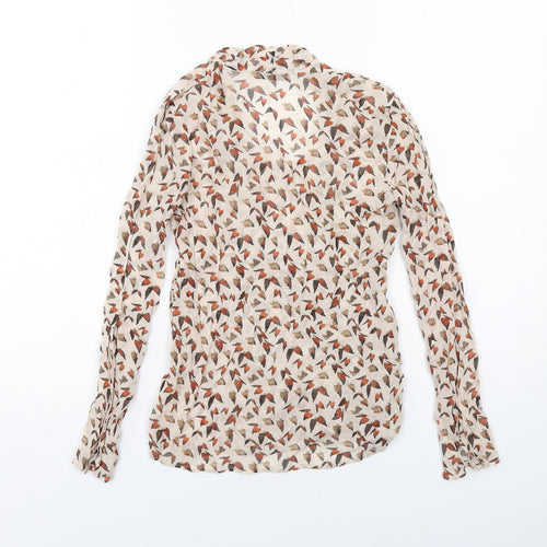 Mango Womens Beige Geometric Polyester Basic Blouse Size XS Scoop Neck - Tie Neck Detail