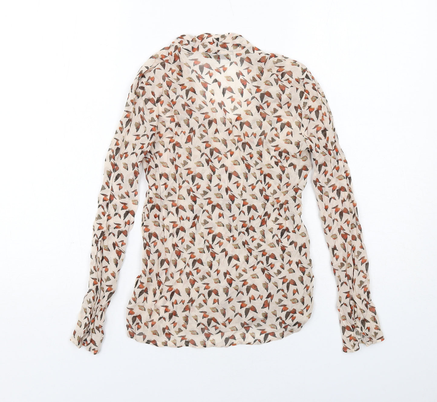 Mango Womens Beige Geometric Polyester Basic Blouse Size XS Scoop Neck - Tie Neck Detail