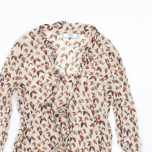 Mango Womens Beige Geometric Polyester Basic Blouse Size XS Scoop Neck - Tie Neck Detail