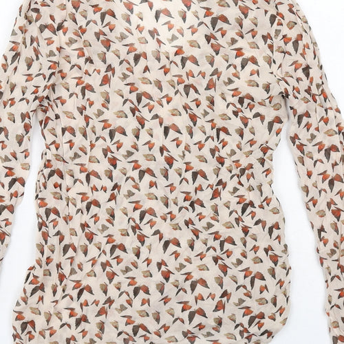 Mango Womens Beige Geometric Polyester Basic Blouse Size XS Scoop Neck - Tie Neck Detail