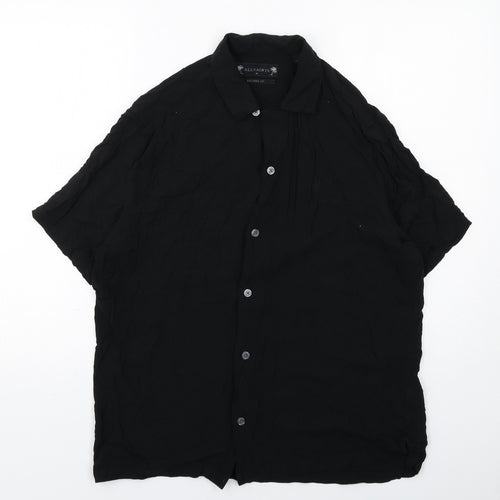 AllSaints Mens Black Viscose Button-Up Size M Collared Button