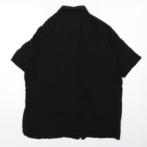 AllSaints Mens Black Viscose Button-Up Size M Collared Button