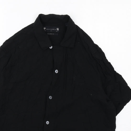 AllSaints Mens Black Viscose Button-Up Size M Collared Button
