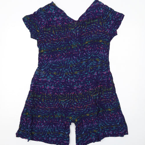 EWM Womens Blue Geometric Viscose Playsuit One-Piece Size 12 Button