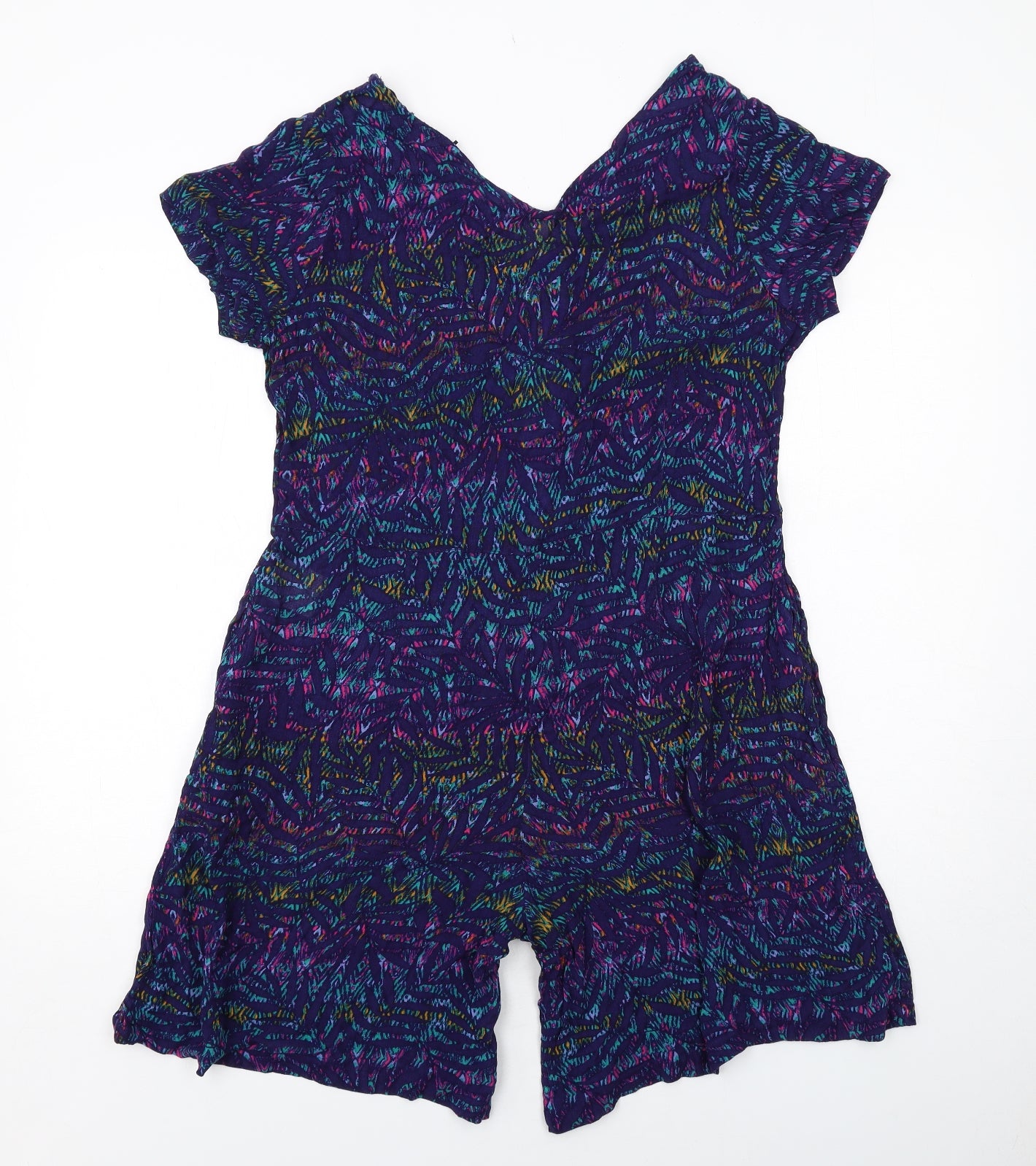 EWM Womens Blue Geometric Viscose Playsuit One-Piece Size 12 Button