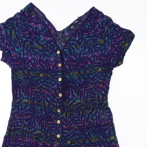 EWM Womens Blue Geometric Viscose Playsuit One-Piece Size 12 Button