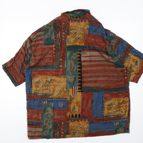 St Michael Mens Multicoloured Geometric Viscose Button-Up Size L Collared Button