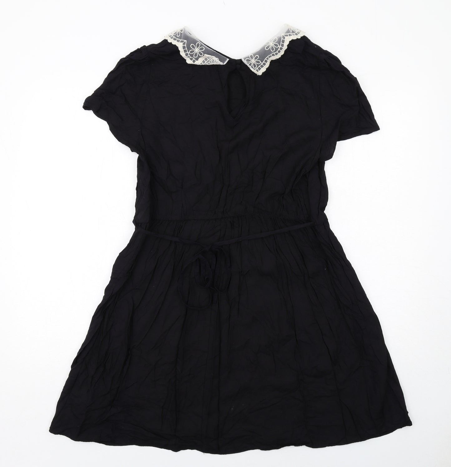 New Look Womens Black Cotton Fit & Flare Size 14 Collared Button - Lace Collar